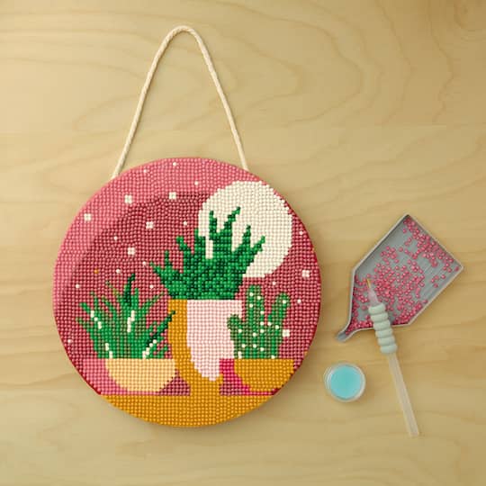8" Sunset Succulents Round Stretched Canvas Diamond Art Kit by Make Market®